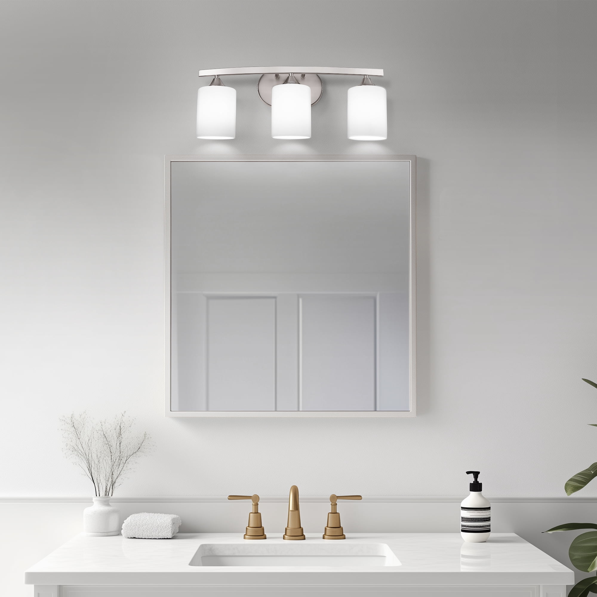 Briignite 3-Light Bathroom Light Fixture with Milk Glass Shades, Modern Stylish Vanity Lighting Fixtures for Bathroom, Chrome and White