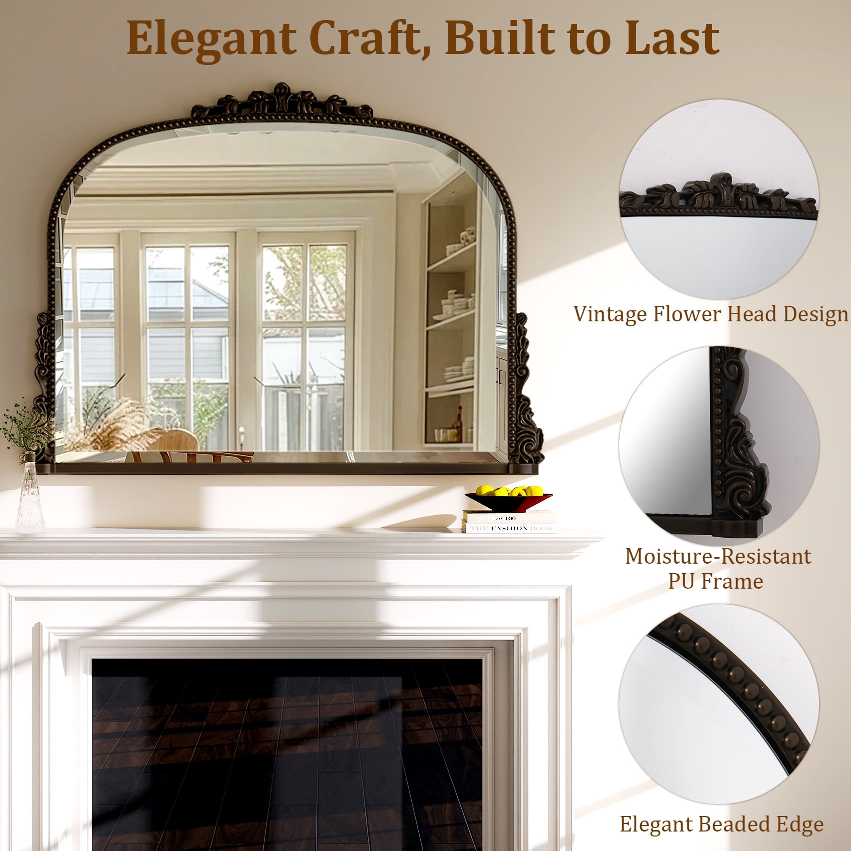 Clarvion 36"x27" Vintage Bathroom Mirror Arched Decorative Wall Mirror, Antique Bronze