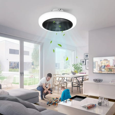 

KUSONG Ceiling Fan with Lights Modern 18in Dimmable 3 Wind Speed Timing Brightness Memory Low Profile Enclosed Fan Light Flush Mount Bladeless Ceiling Fan with Lights Remote Control APP