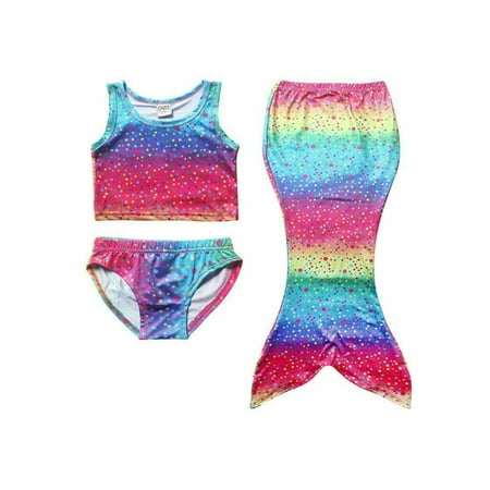 Hirigin 4-8Y Kids Girls Mermaid Tail Swimmable Bikini Set Swimwear Swimsuit Swimming
