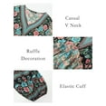 thumbnail image 5 of Women Summer Casual Bohemian Dress Ethnic Style Floral Print V-Neck Puff Sleeve Dress Short Dress, 5 of 6