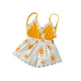 thumbnail image 2 of Cenuakty Newborn Casual Style Romper, Baby Girl Sleeveless Sun Print V-neck Playsuit with Decorative Flower, 2 of 7