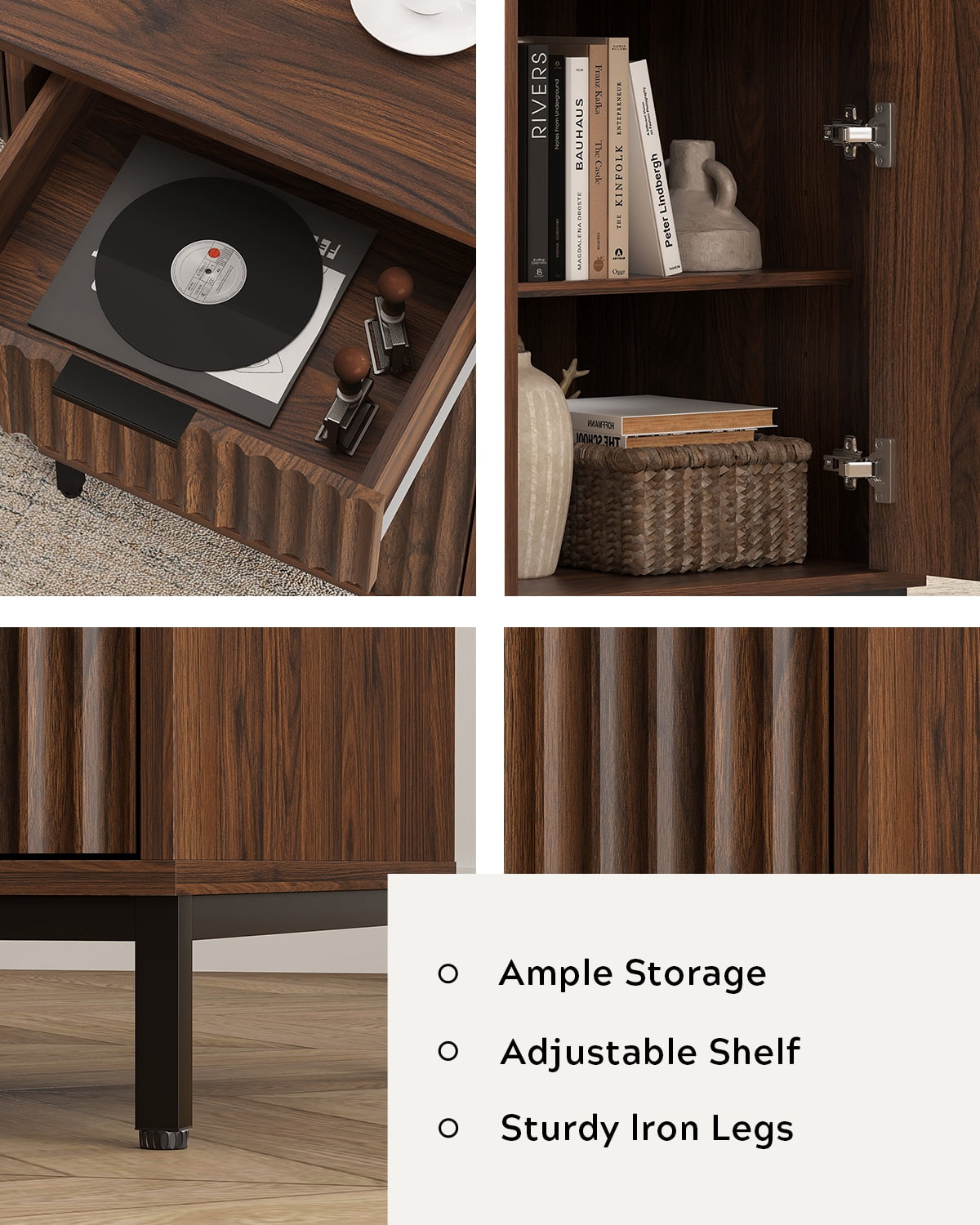 Joyyskill Executive Desk with Fluted Drawers, 47" Wood Home Office Desk with Charging Station, Metal Legs Modern Farmhouse Computer Desk Brown