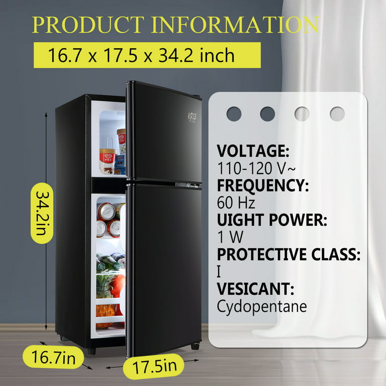 Tymyp Portable Refrigerator, Compact Fridge with Freezer 3.5 cu.ft, Small Refrigerator, Mini Fridges, Compact Fridge, Refrigerator, 7 Level