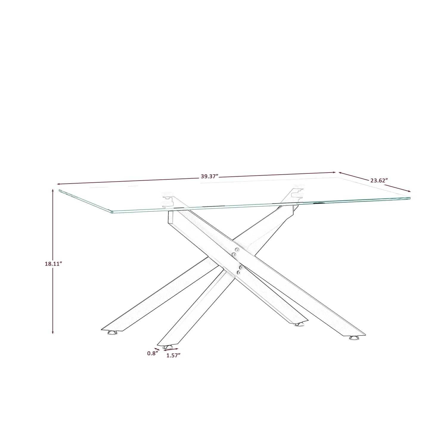 Holaki 39.37" Rectangular Clear Tempered Glass Coffee Table,Stylish Design with Black Metal Legs, Coffee Table for Living Room