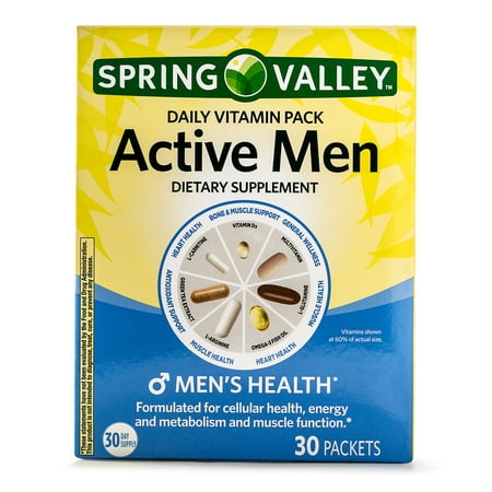 Spring Valley Active Men Daily Vitamin and Mineral Supplement Packs, 30 Packets