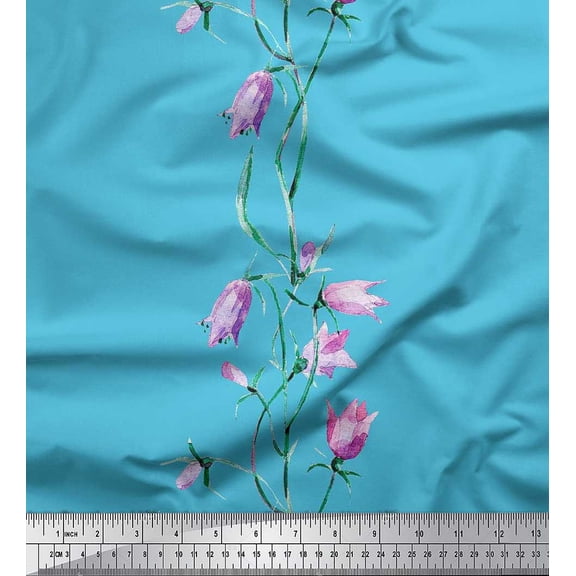 Soimoi Cotton Duck Fabric Leaves & Wild Flower Printed Fabric 1 Yard 42 Inch Wide