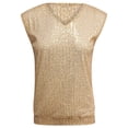 thumbnail image 4 of JAJAHO Women's Sparkling Sequin T Shirts Glitter Party V Neck Sleeveless Shiny Tunic Club Night Out Trendy Tops, 4 of 5