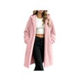 thumbnail image 3 of Zynoxe Women's Hooded Jackets With Side Pockets Casual Solid Color Long Sleeve Fuzzy Fleece Coat Relaxed Mid-Length Open Front Cardigan Jackets Warm Plush Outerwear Jackets for Women M, 3 of 9