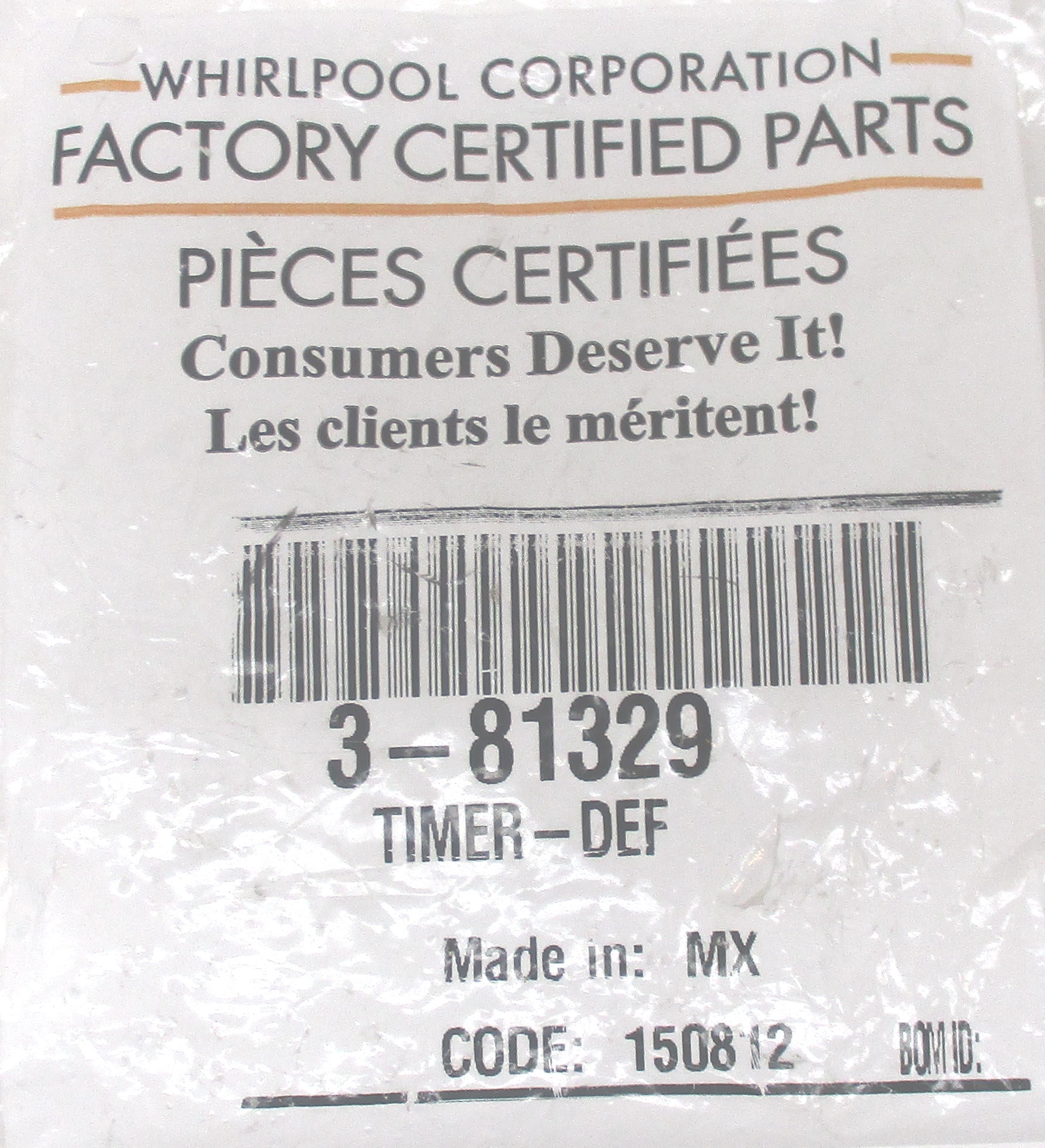 Whirlpool WP3-81329 Defrost Timer