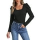 thumbnail image 1 of Blusa básica de manga larga con cuello cuadrado INSPIRE CHIC para mujer, con mangas abullonadas, color negro, talla S, 1 of 6