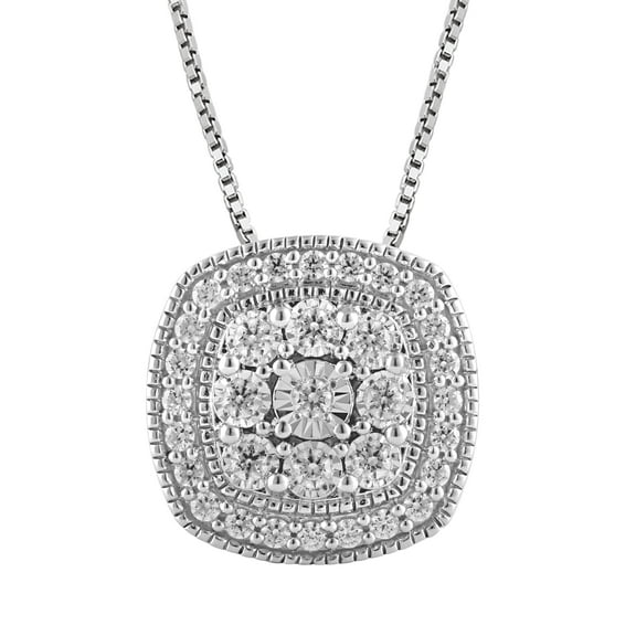 Beyond Brilliance 1/2 Ct Cushion Halo Diamond Pendant Necklace for Women in Sterling Silver (I-J, I2-I3)