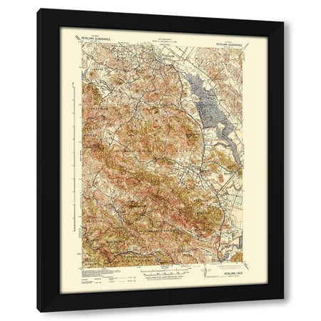 USGS 12x14 Black Modern Wood Framed Wall Art Titled - Petaluma California Quad - USGS 1942
