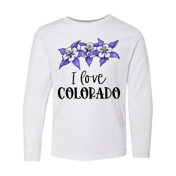 Inktastic I Love Colorado Columbine Flowers Long Sleeve Youth T-Shirt