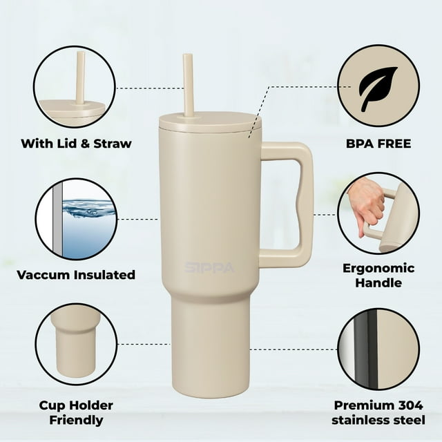 Gobelet en Acier Inoxydable de 40 oz avec Couvercle à Paille – Rétention Chaude et Froide de 24+ Heures, Conception Étanche au Quart de Tour, Compatible avec Porte-Gobelet – Buttercup