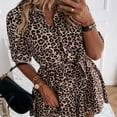 thumbnail image 3 of PENGXIANG Femmes Léopard Chemise Robe Cravate Taille Boutons Plissée Robe, 3 of 6