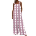 thumbnail image 2 of Casual Jumpsuit for Women Summer Button Strap Plaid Criss Cross Bib Jumper with Pocket Loose Pleated Wide Leg Outfits, Pink, M, 2 of 7