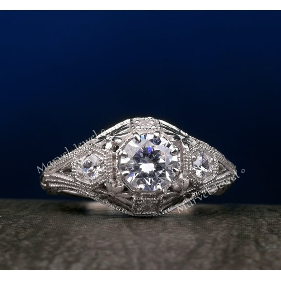 Vintage Art Deco Diamond Ring, Five Stone Diamond Engagement Ring, Milgrain Wedding Ring, Women's Cocktail Dome Ring, 925 Sterling Silver, 2.3 Ct Simulated Diamond