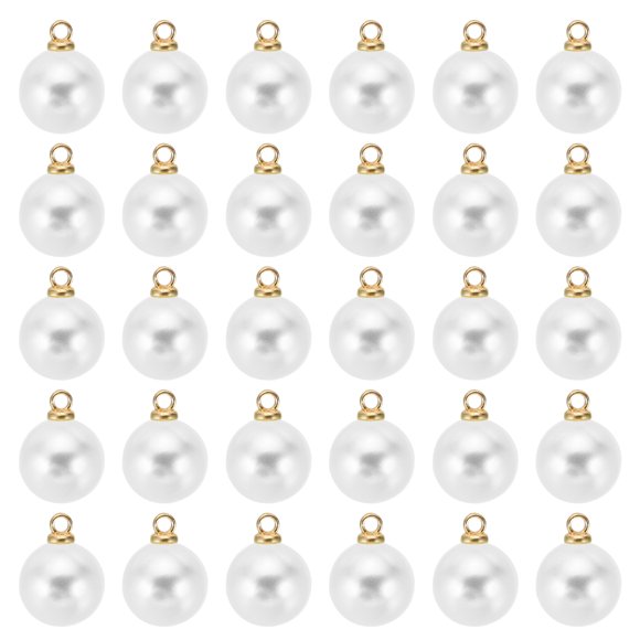 Unique Bargains 10mm Faux Pearl Charm Pendants Drops, 100pcs Pearl Beads for Jewelry Making Bracelets Earrings Necklace, Golden White