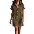 thumbnail image 2 of Blmnix Woman Dress Shift Short Dress Button Down Under Dress Mini Collared Brown Short Sleeve with Pockets Going Out Dress,M, 2 of 7