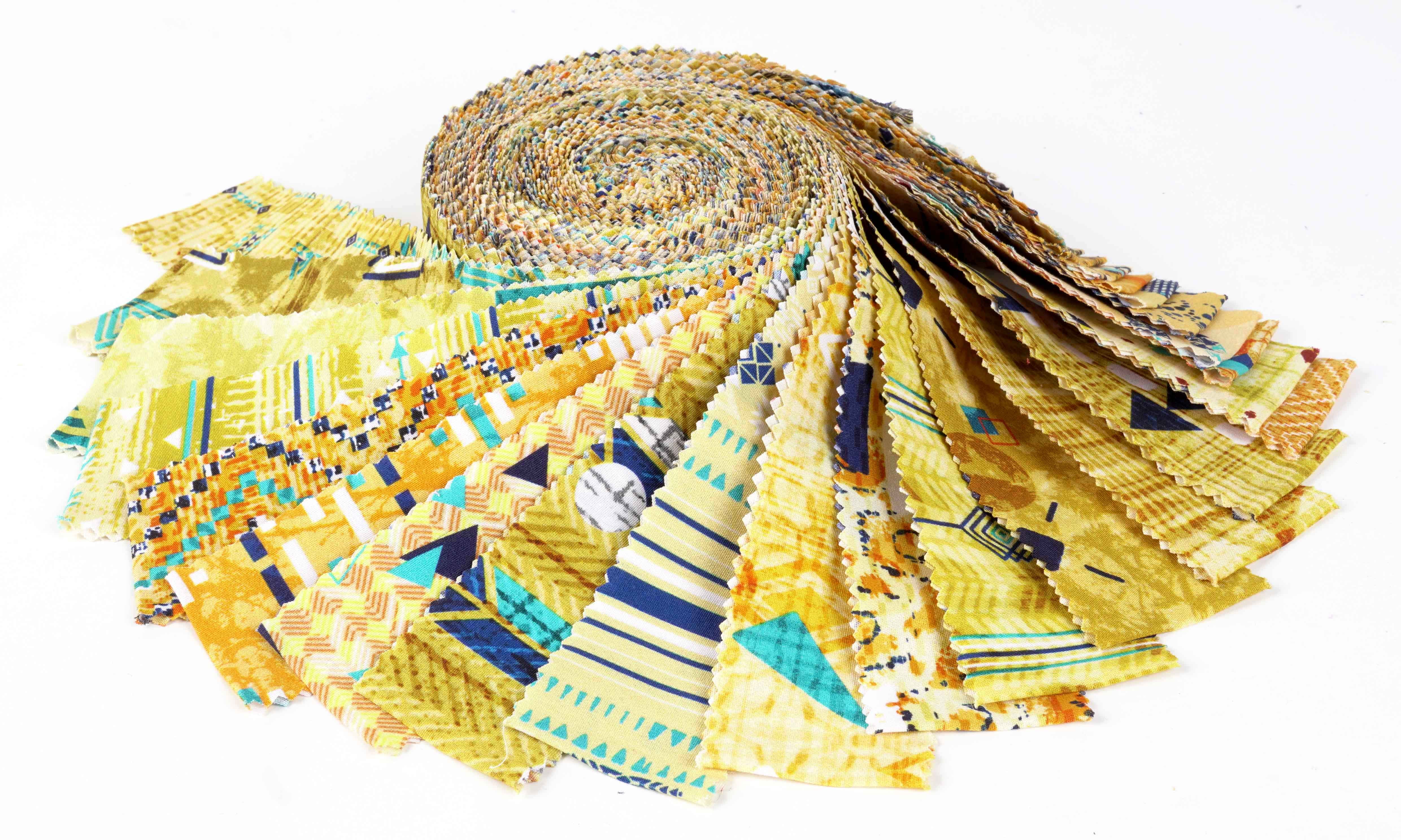 Soimoi 40Pcs Geometric & Texture Print Precut Fabrics Strips Roll Up 1.5x42inches Cotton Jelly Rolls For Quilting - Yellow