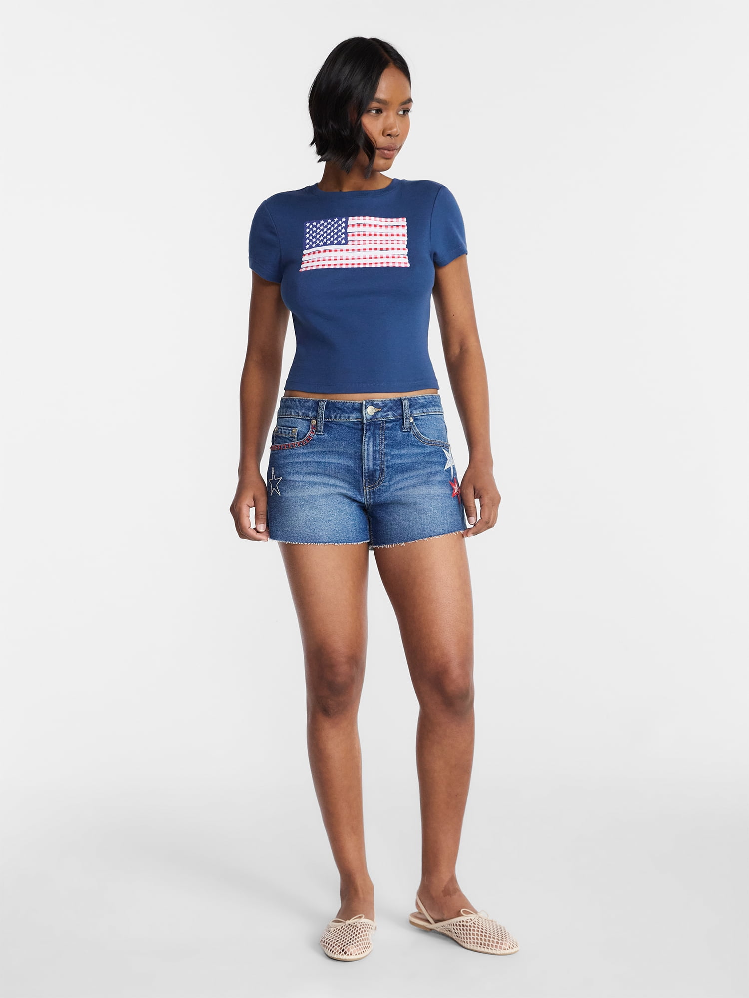 No Boundaries Americana Festival Denim Shorts, 2'' Inseam, Women's 00-18