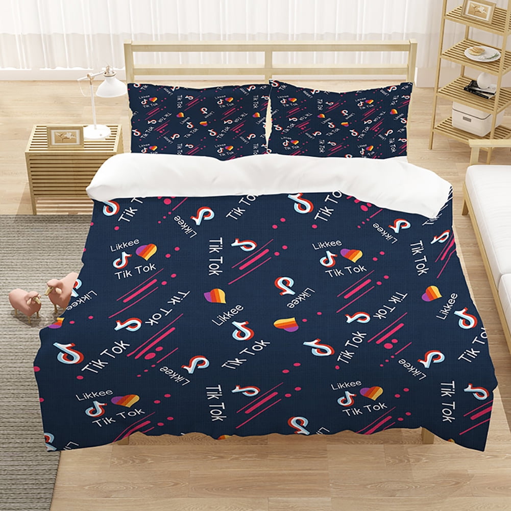 3D Printed Tik Tok Children Bedding Set Kids Boys Black Bed Duvet Cover Sets(No Comforter) ,King