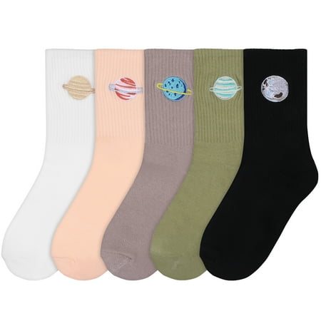 

Frcolor 5 Pairs Planet Pattern Socks Mid-tube Socks Breathable Cotton Embroidery Stockings for Women Girls