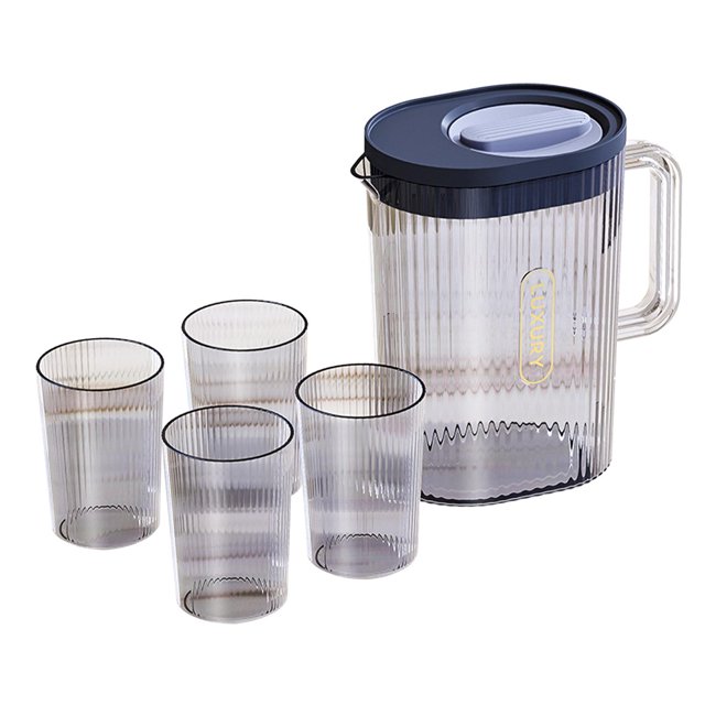 DOLITY Large Water Pitcher Cold Water Dispenser with 4 Cups Heat Resistant Lemon Kettle Blue