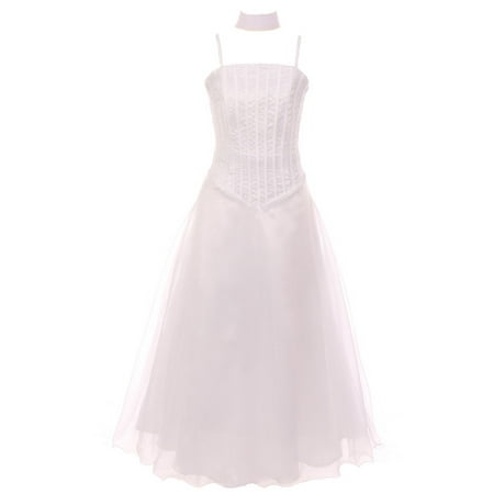 - Girls White Bugle Bead Embellished A-Line Junior Bridesmaid Dress