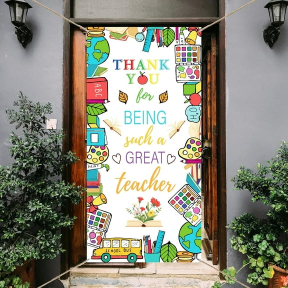 1 Pc Thank You Teachers Door Cover Teacher Appreciation Week Party Decoration Books Pens Palette Door Banner Polyester Sign