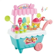 28 PCS Ice Cream Cart, Play Kitchen Toy for Kids, Popcorn cart, DIY light music toy car, trolley SHANGJUE