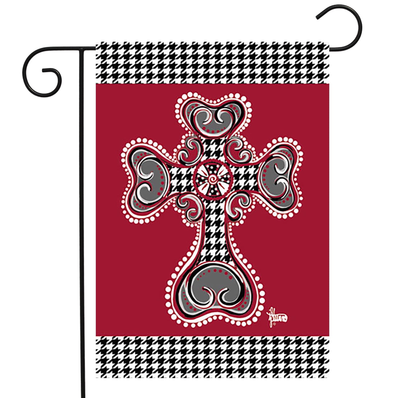 Houndstooth Cross Garden Flag Religious Decorative Yard Banner 12/" x 18/"