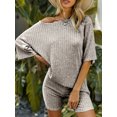 thumbnail image 5 of DAKIMOE Womens Pajamas 2 Piece Lounge Sets for Women Ribbed Knit Matching Outfits Loose T-Shirt and Bodycon Biker Shorts Sleepwear Sweatsuits S-XL, Camel, M, 5 of 10