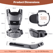 Baby Carrier with Hip Seat Convertible Soft and Cool Baby Carrier 4-Position for Child, Black