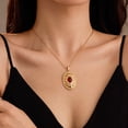 thumbnail image 3 of NICKSUN 18K Gold Plated Stainless Steel Hammered Oval Pendant Necklace, Natural Green Gemstone Inlay Vintage Luxury Paperclip Chain Clavicle Jewelry for Women, 3 of 4