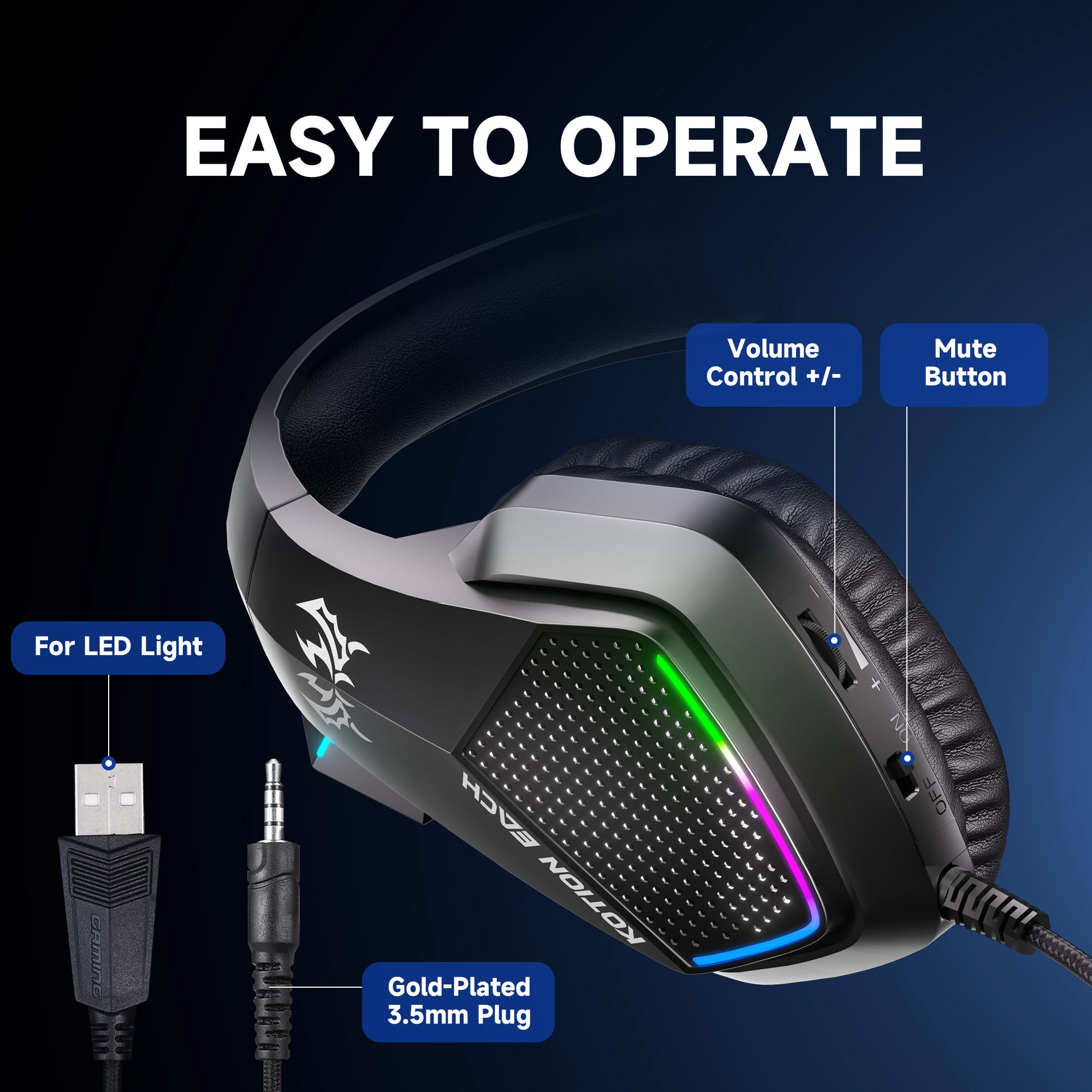 Gaming Headset for PS5, PS4, Xbox Series X/S, Xbox One, PC, Wired Over Ear Gaming Headphone with Noise Canceling Mic & Stereo Bass Surround Sound & LED Light - Black