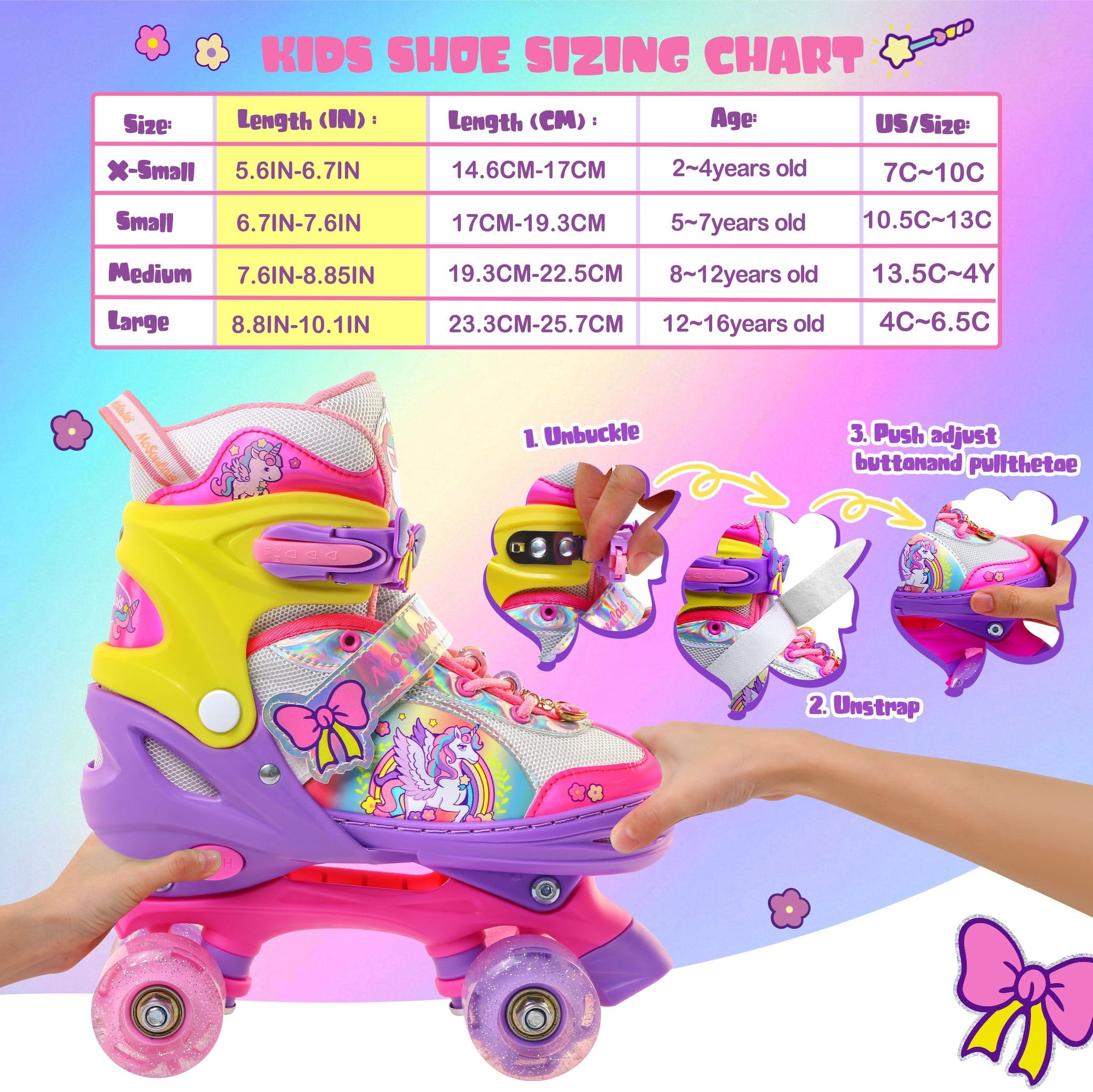Girls Unicron Roller Skates for Kids Toddler Ages 2-4 5-8 8-12,Adjustable RollerSkates W/ LED Light-Up Wheels for Outdoor Beginner Gifts