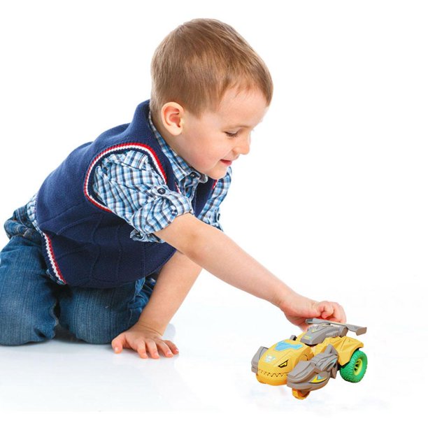 Dinosaury Toy Car Chaliot Playset Deformation 1 unids Dino Automático Dinosaur Coche para Vehículo Viajes Cumpleaños , Amarillo Hugo Coche dinosaurio