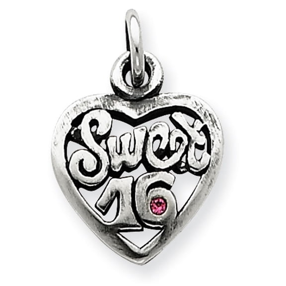 Sterling Silver Pink C.Z Sweet 16 Heart Charm