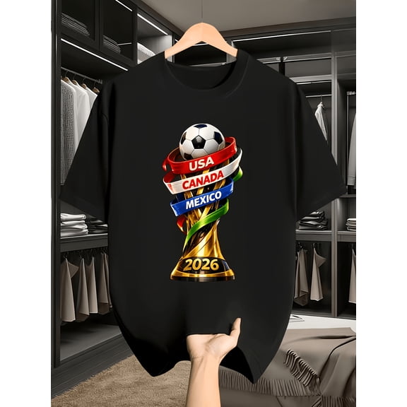 Men’s Women‘s USA Canada Cup Soccer Tournament Iconic Print Unisex Crew Neck Short Sleeve T-Shirt, Breathable Machine Washable Casual Summer Top for Parties Vacations Soccer Fan Gift