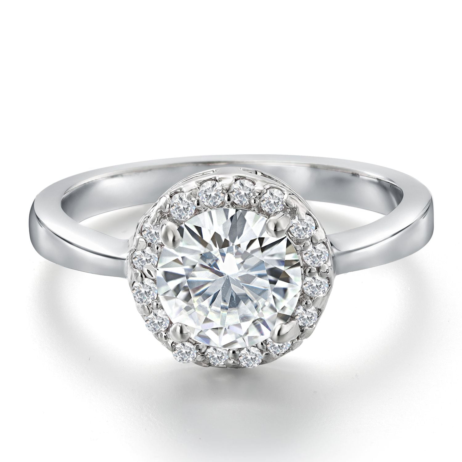 Gem Stone King Halo CZ Simulated Diamond Solitaire with Accent Stone Engagement Ring for Women Available in Size 6, 7, 8