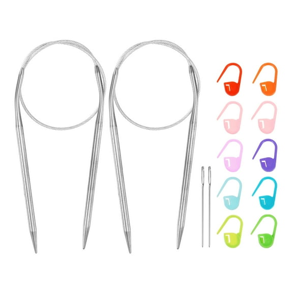 Uxcell 2pcs Knitting Needles Size US 6(4mm) Circular Needle 16 Inch(40cm) Round Metal Stainless Steel Needle with Needle for Handmade Projects DIY Knitting