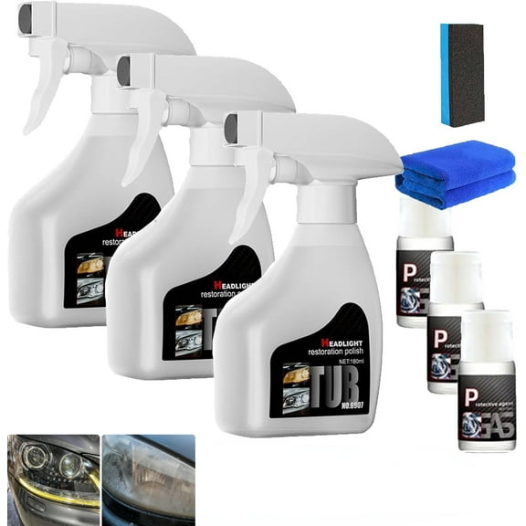 Headlight Cleaner and Restorer Kit, 2025 New Whimsyard Headlight Restorer, Automotive Headlamp Restoration Fluid Kit, Reduce Scratches and Restore The Headlights to Their Original Glory(3PCS)