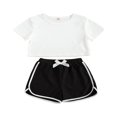 thumbnail image 1 of Fille Été Ensembles Manches Courtes Hauts de Couleur Unie Pantalons Courts, 1 of 6