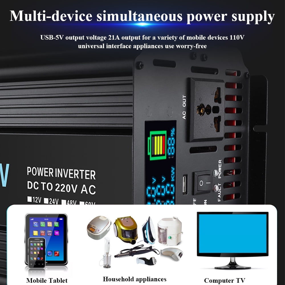 Zeng 12V 8000-Watt Continuous 16000-W Surge Power Inverter with LCD Display for Truck RV