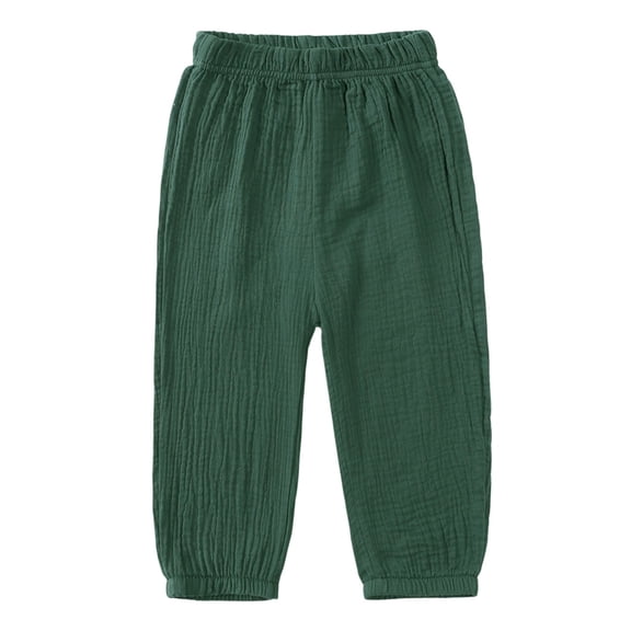 Baby Children's Cotton Linen Summer Trousers Mosquito Proof Thin Long Trousers Boys Girls Loose Lantern Trousers Blackish Green