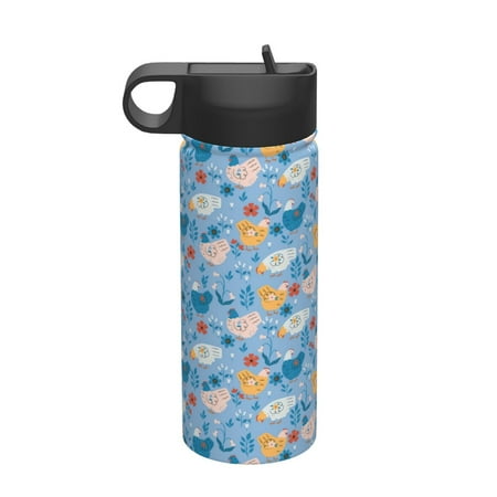

Goofa Cute Chickens and Flowers for Insulated Kettle 18oz Water Bottle Insulated Tumbler with Handle & Flip Straw - Fits in Cup Holder Leak Resistant Tumbler