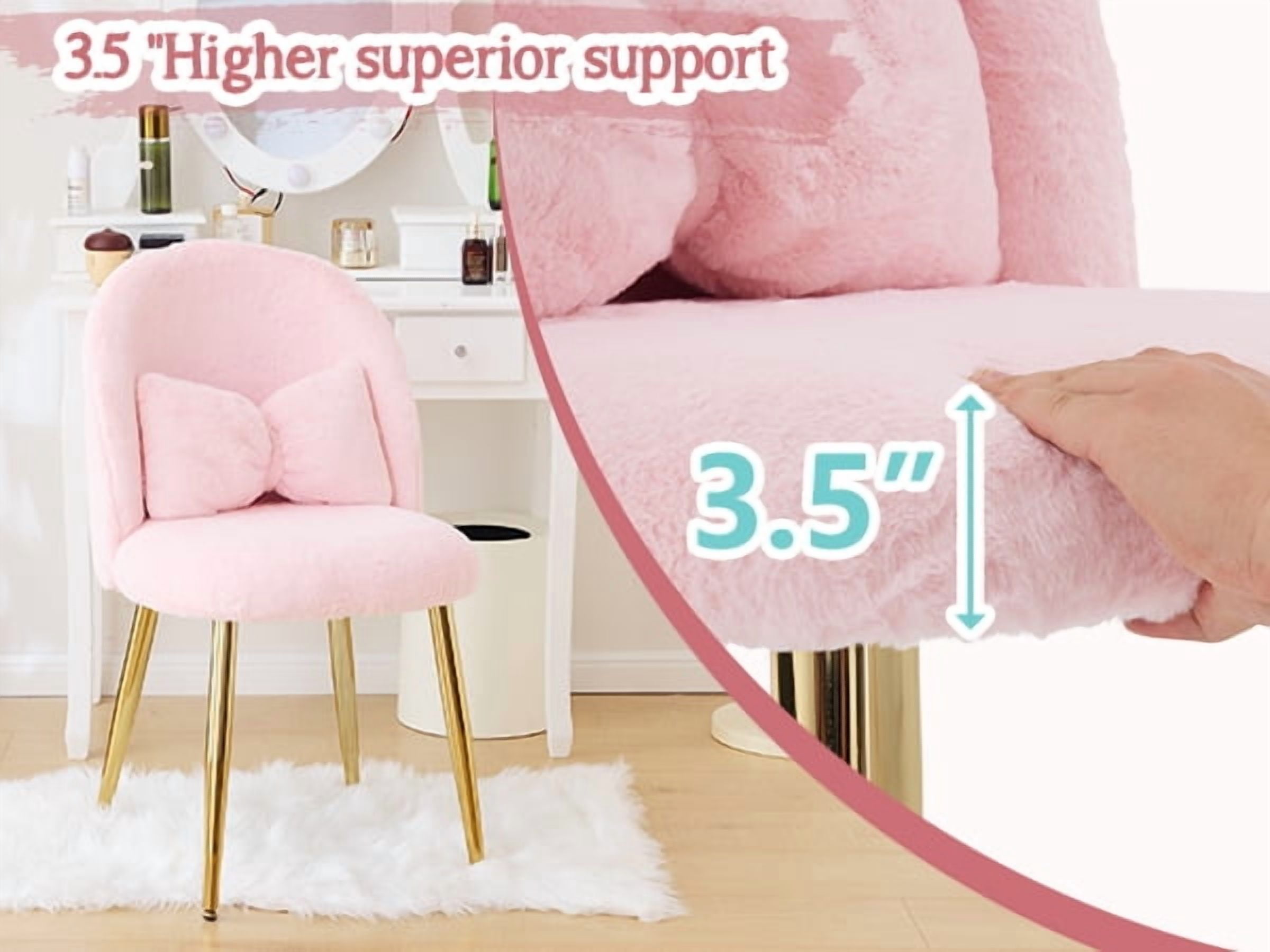 Zimtown Vanity Makeup Chair Armless Home Office Chair for Bedroom or Study Faux Rabbit Fur, Pink