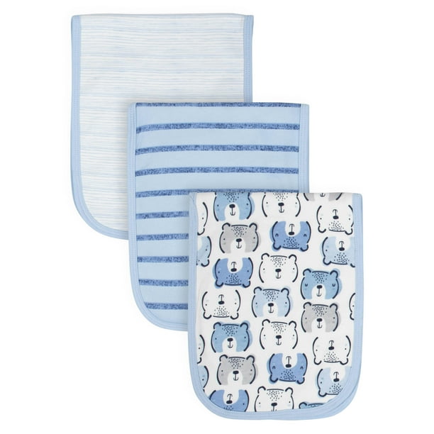Gerber Cotton Burp Cloth, 3pk, Blue and Gray, Boys